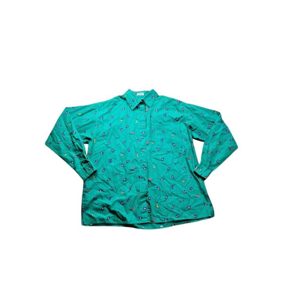 VTG Hathaway Womens Size 10 Button Up Skier Ski Shirt 100% Cotton 80's AOP